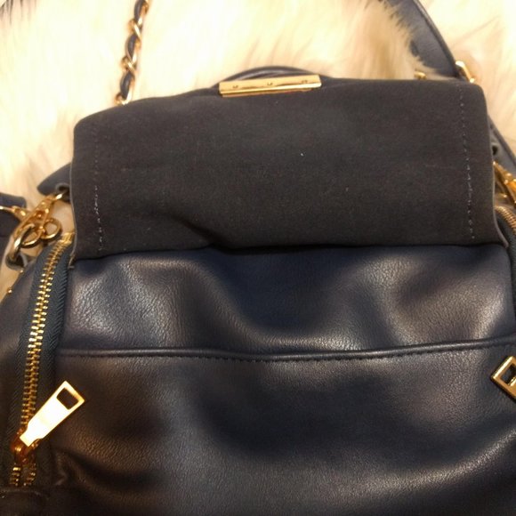 Blue Pleather Handbag with Gold Details - Picture 3 of 5
